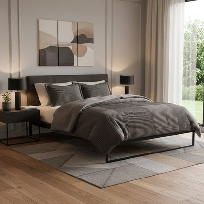 Set of Three Taupe Queen Ring Stitch Polyester Sham And Comforter