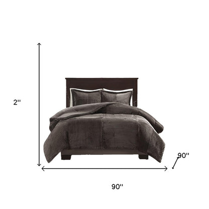 Set of Three Taupe Queen Ring Stitch Polyester Sham And Comforter