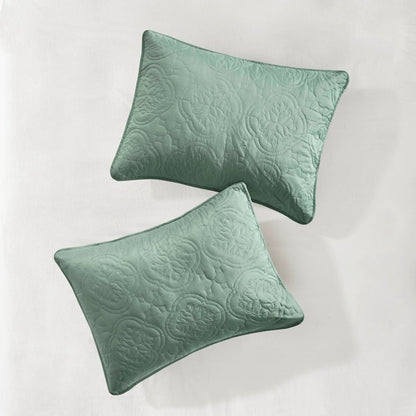 Set of Three Aqua Medallion Queen Ring Stitch Sham And Comforter