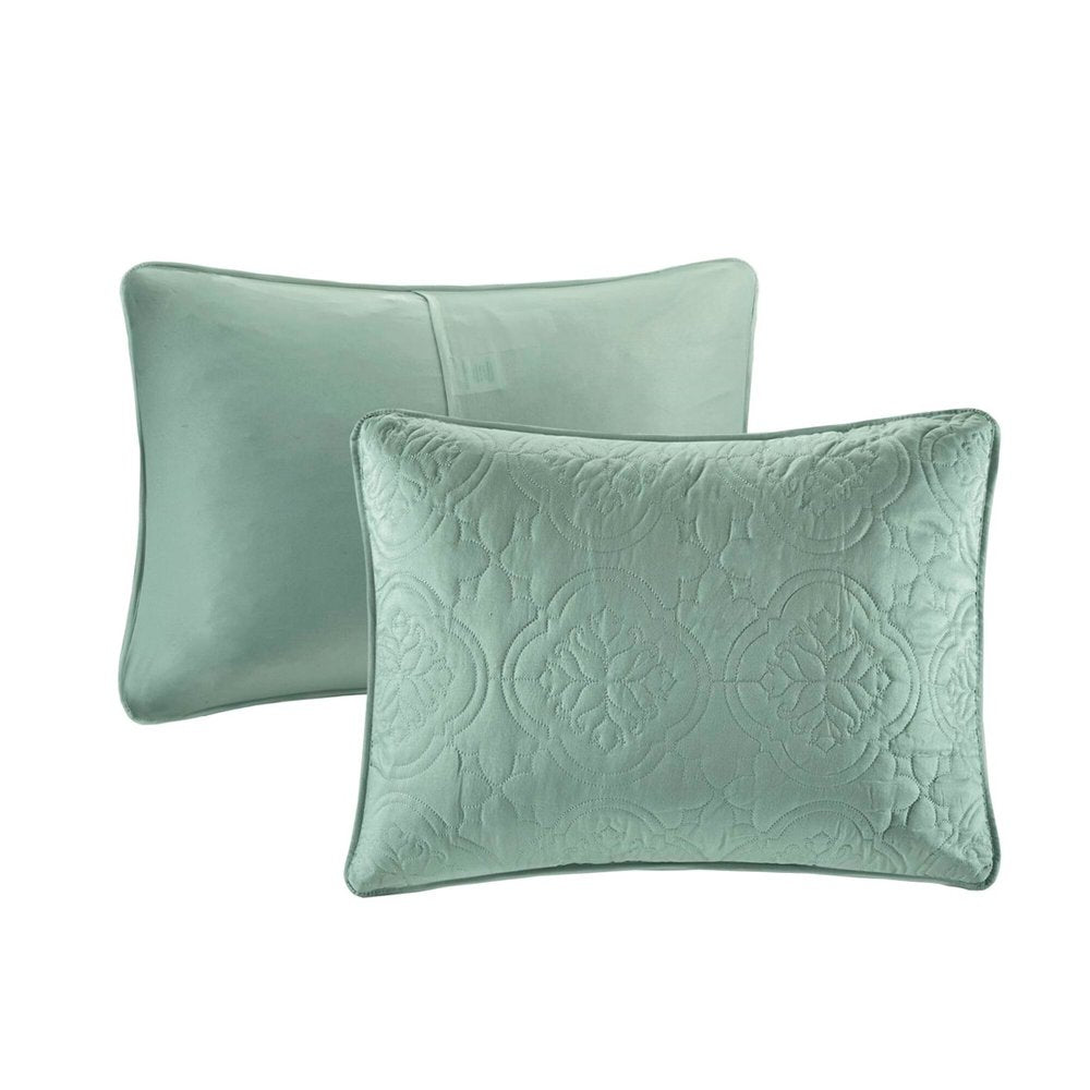 Set of Three Aqua Medallion Queen Ring Stitch Sham And Comforter