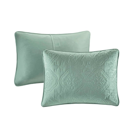 Set of Three Aqua Medallion Queen Ring Stitch Sham And Comforter