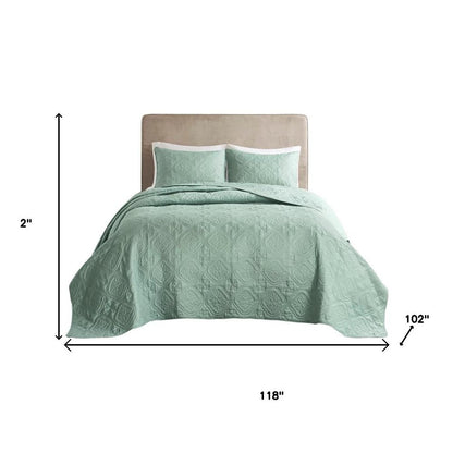 Set of Three Aqua Medallion Queen Ring Stitch Sham And Comforter