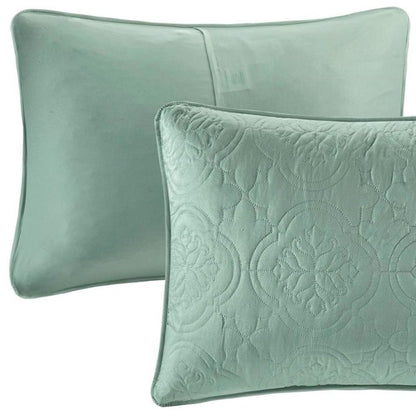 Set of Three Aqua Medallion Queen Ring Stitch Sham And Comforter