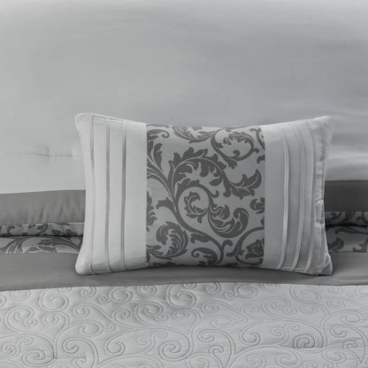 Set of Eight Gray And Ivory Damask Ring Stitch Polyester Sham And Comforter