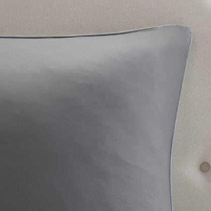 Set of Eight Gray And Ivory Damask Ring Stitch Polyester Sham And Comforter