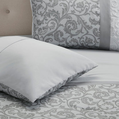 Set of Eight Gray And Ivory Damask Ring Stitch Polyester Sham And Comforter