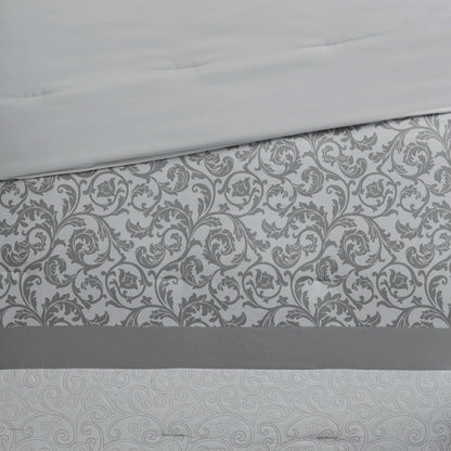 Set of Eight Gray And Ivory Damask Ring Stitch Polyester Sham And Comforter