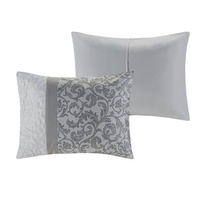 Set of Eight Gray And Ivory Damask Ring Stitch Polyester Sham And Comforter