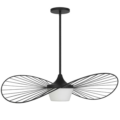 34" Black Aluminum Geometric Wavy LED Dimmable Outdoor Hanging Light