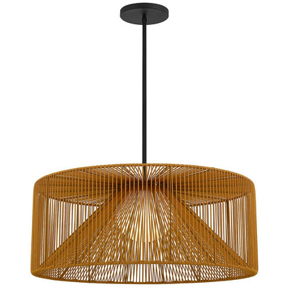 Natural And Black Rattan And Metal LED Dimmable Outdoor Hanging Pendent Light