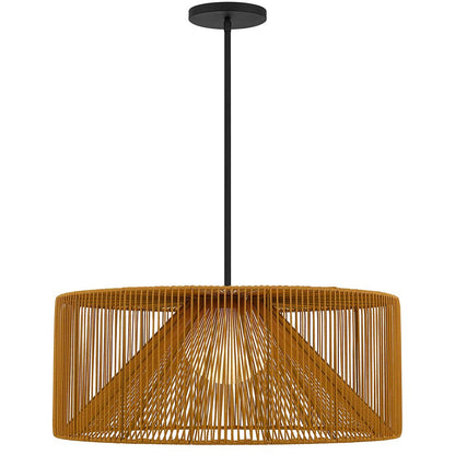 Natural And Black Rattan And Metal LED Dimmable Outdoor Hanging Pendent Light
