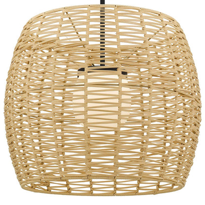 Natural And Black Rattan And Metal LED Dimmable Barrel Outdoor Hanging Pendent Light