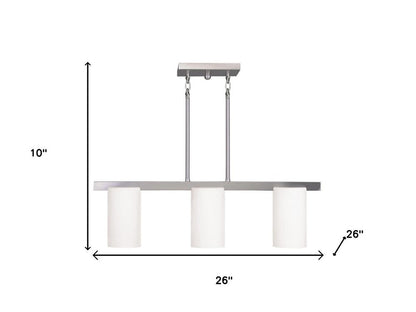 Nickel And White Three Light Metal Dimmable Chandelier With Shades