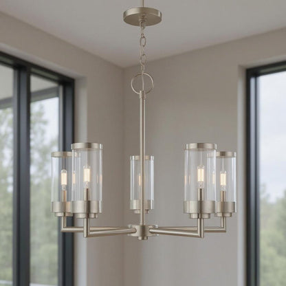 Five Light Dimmable Chandelier With Shades