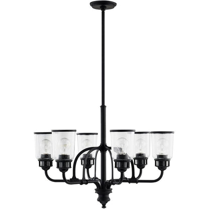 Black Six Light Dimmable Chandelier With Shades