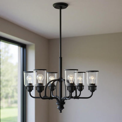 Black Six Light Dimmable Chandelier With Shades