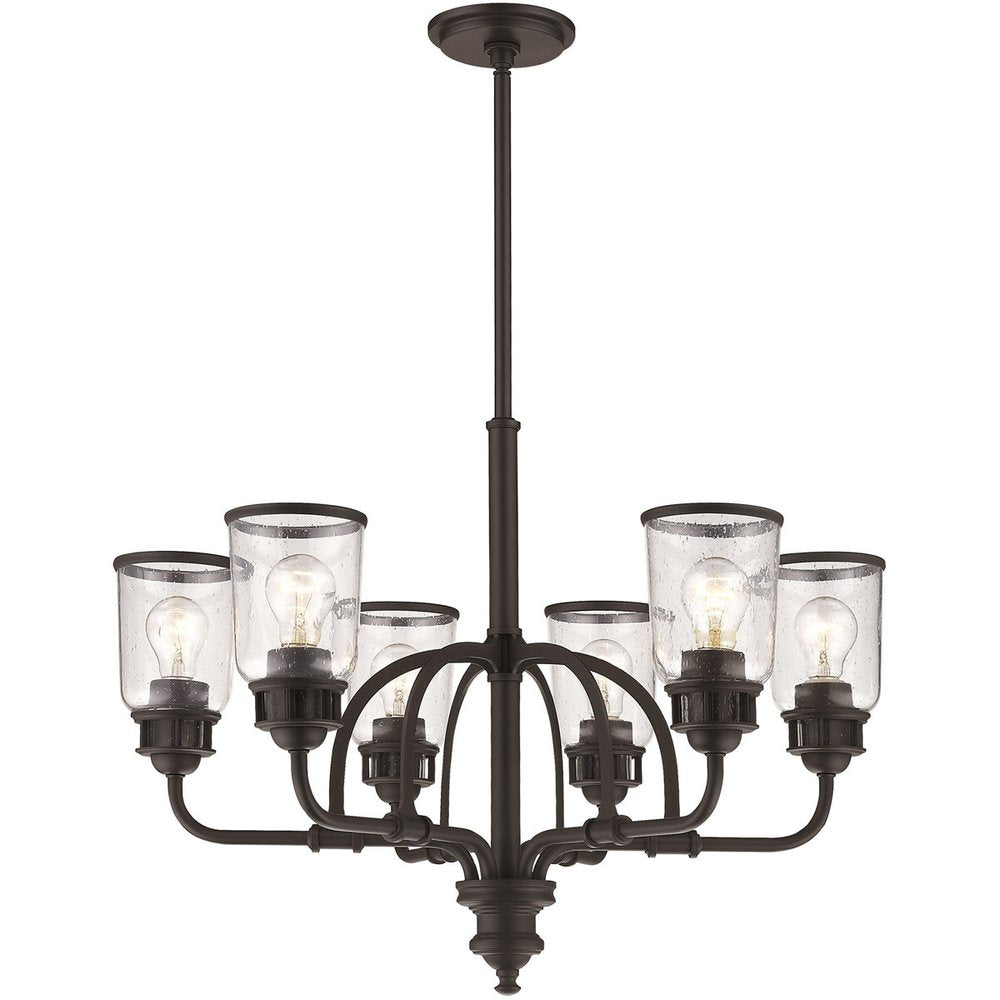 Bronze Six Light Dimmable Chandelier With Shades