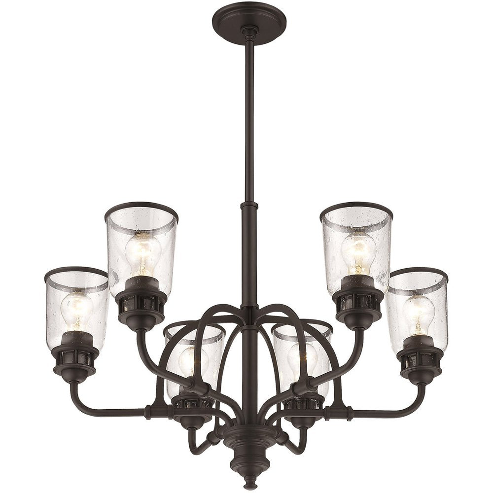 Bronze Six Light Dimmable Chandelier With Shades