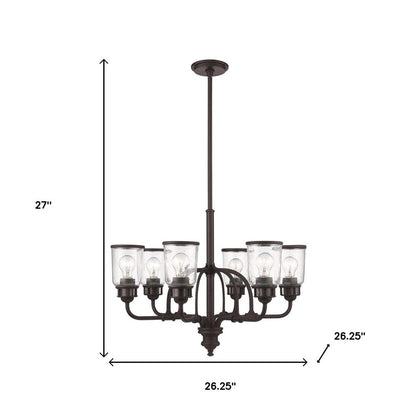 Bronze Six Light Dimmable Chandelier With Shades