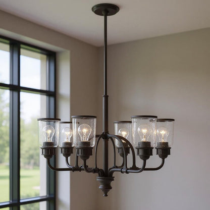 Bronze Six Light Dimmable Chandelier With Shades