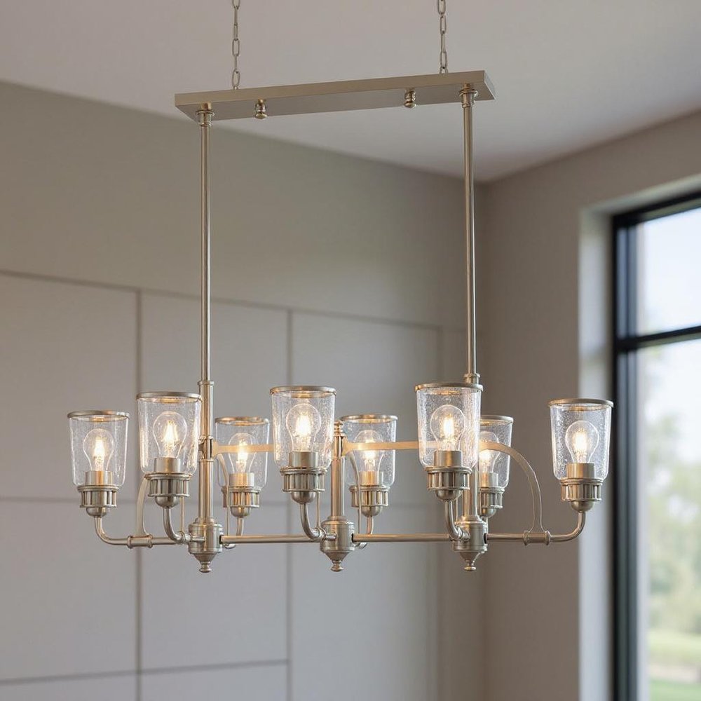 Eight Light Dimmable Chandelier With Shades