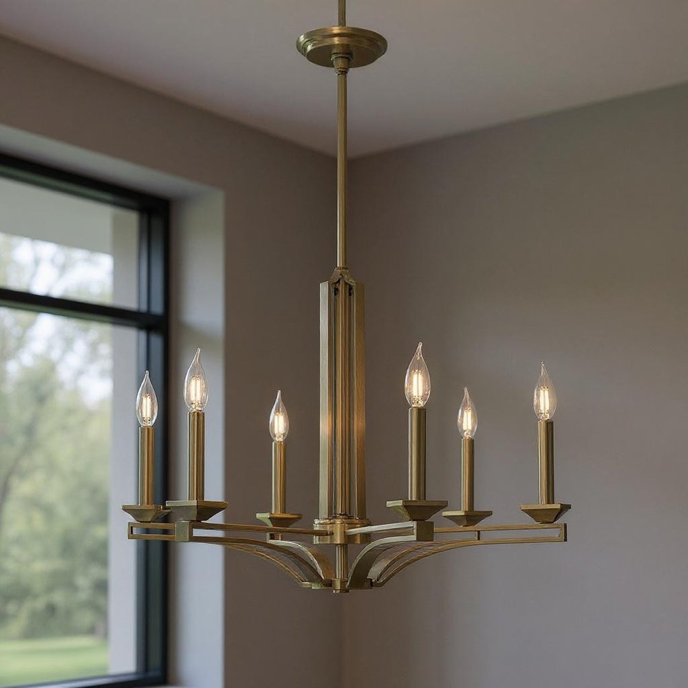 Six Light Dimmable Chandelier With Shades