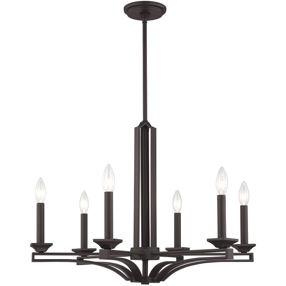 Bronze Six Light Dimmable Chandelier With Shades