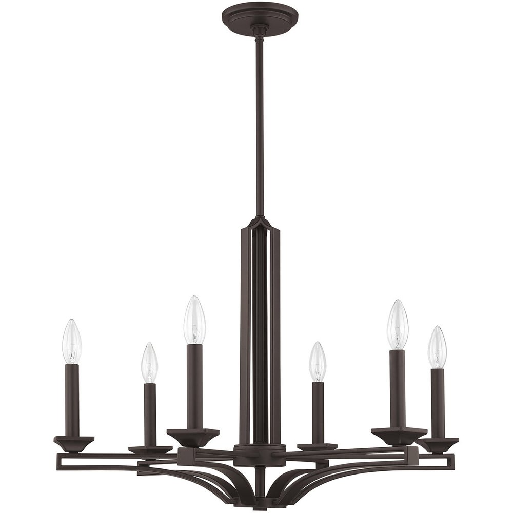 Bronze Six Light Dimmable Chandelier With Shades