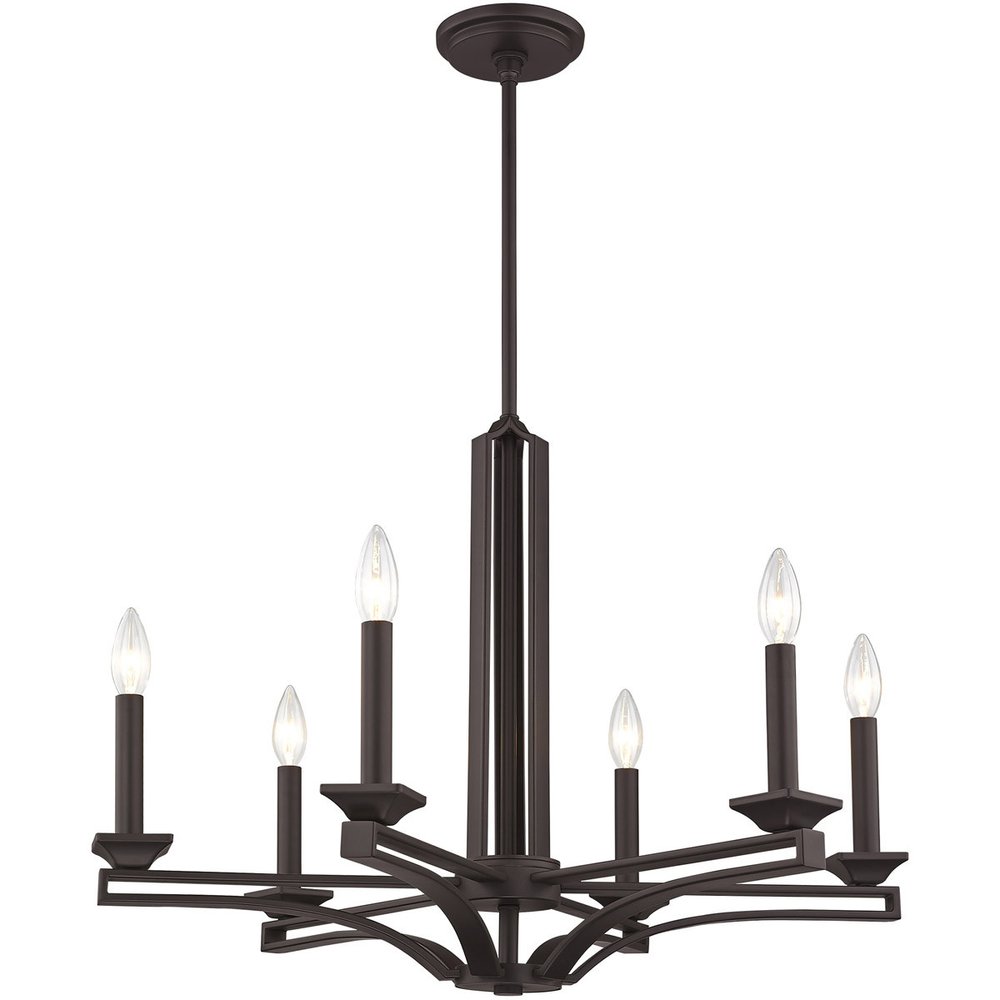 Bronze Six Light Dimmable Chandelier With Shades