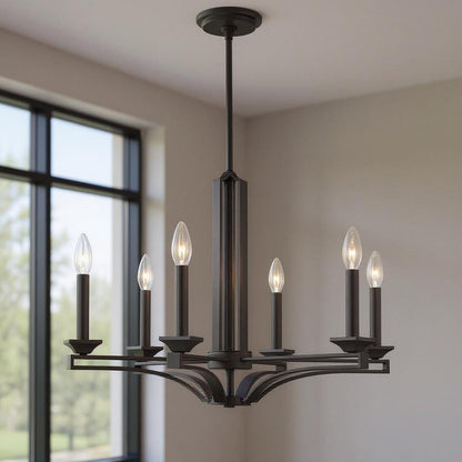 Bronze Six Light Dimmable Chandelier With Shades