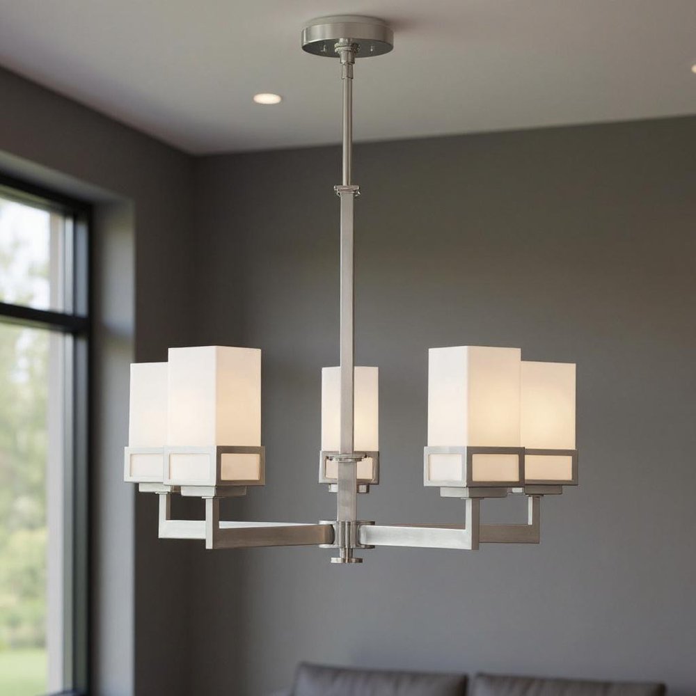 Five Light Dimmable Chandelier With Shades