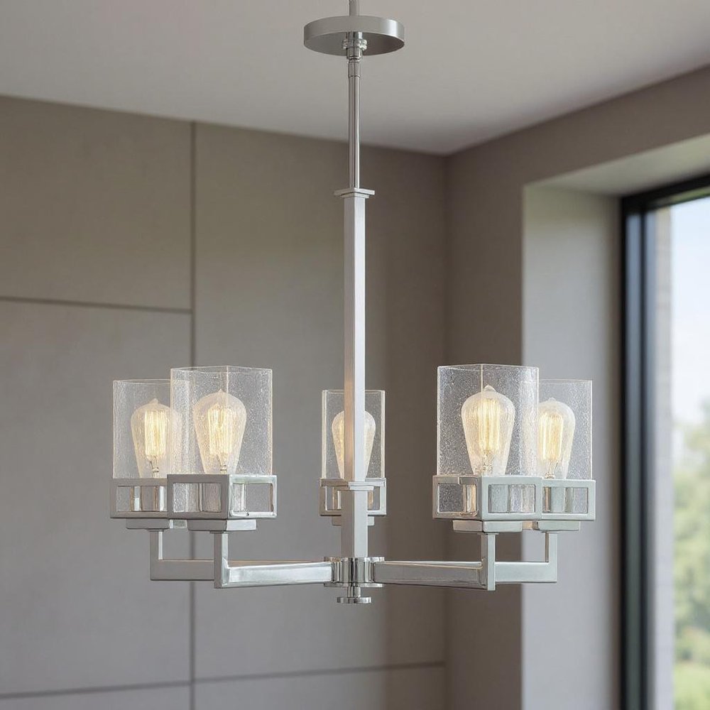 Five Light Dimmable Chandelier With Shades