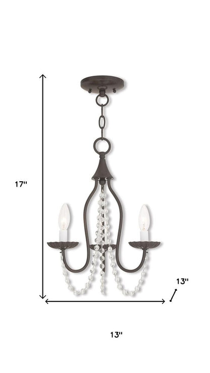 Bronze And Clear Three Light Metal Dimmable Chandelier With Shades