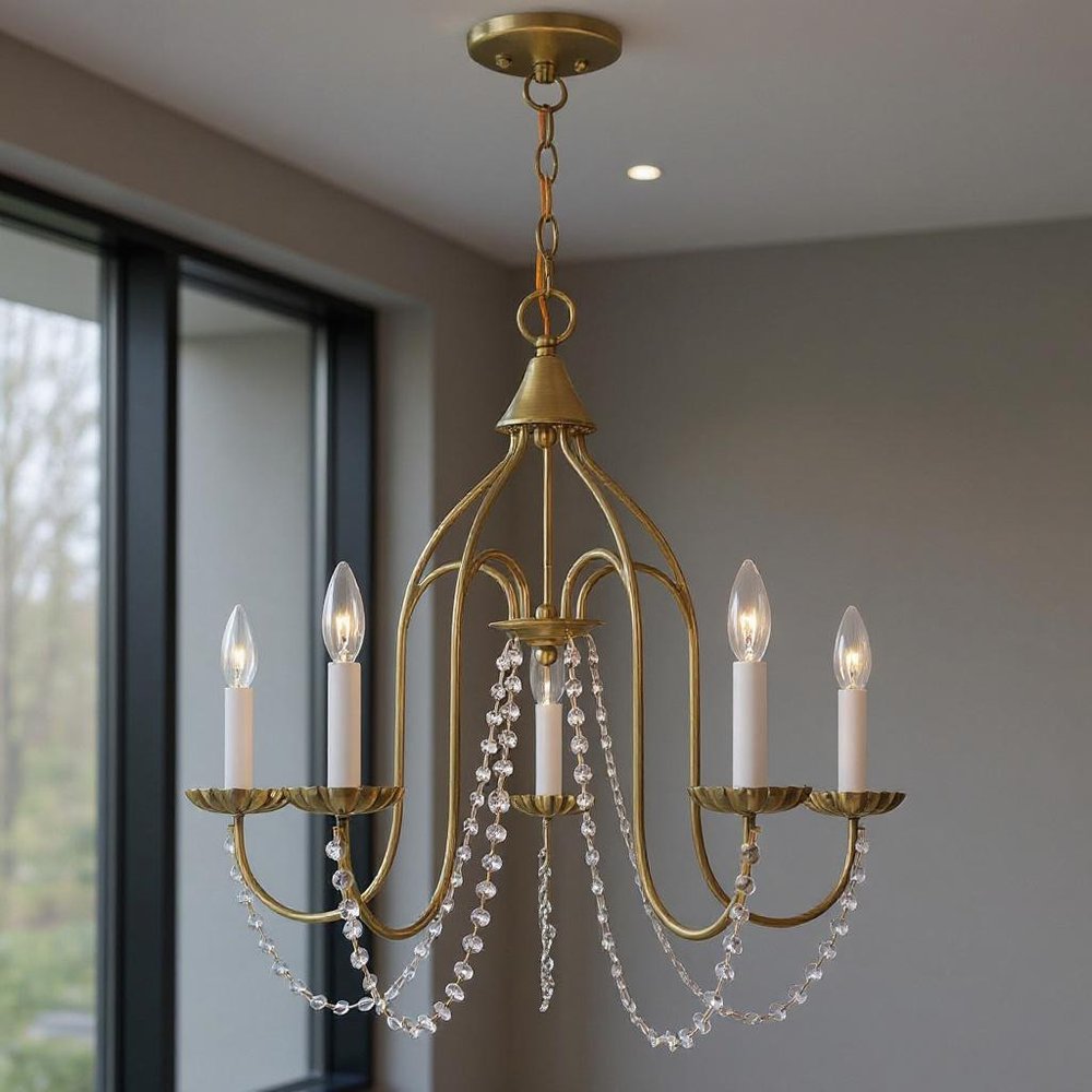 Five Light Dimmable Chandelier With Shades