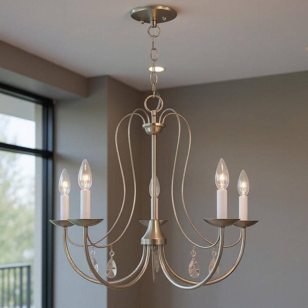 Five Light Dimmable Chandelier With Shades
