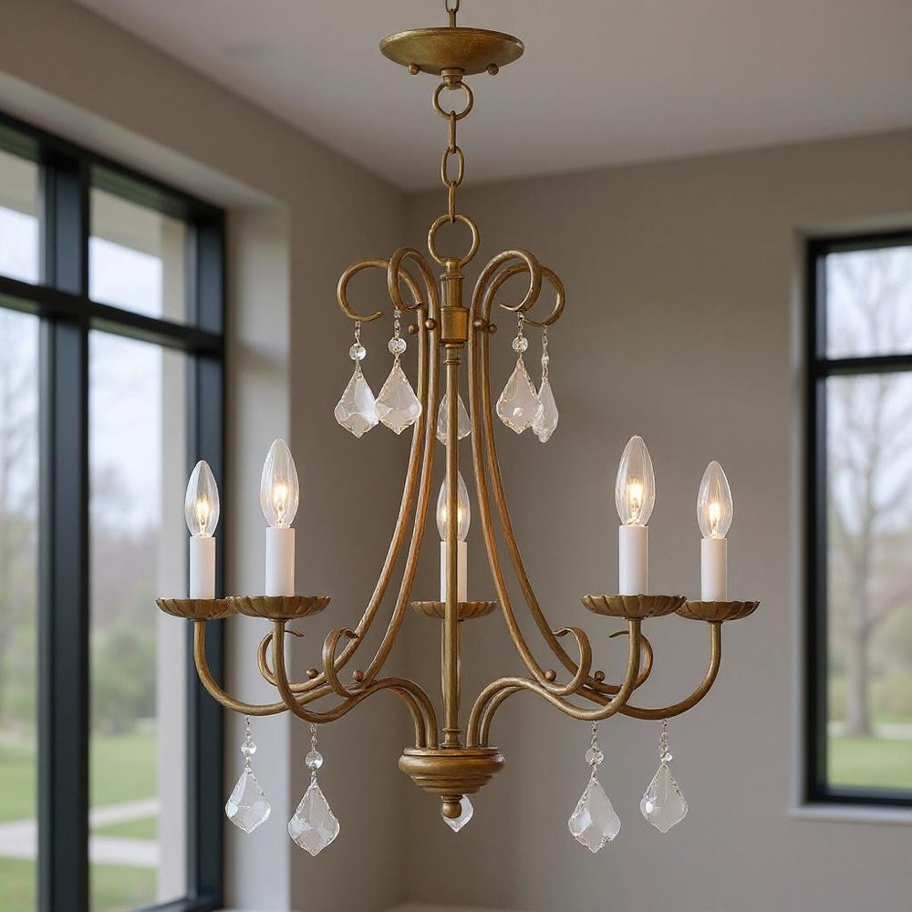 Five Light Dimmable Chandelier With Shades
