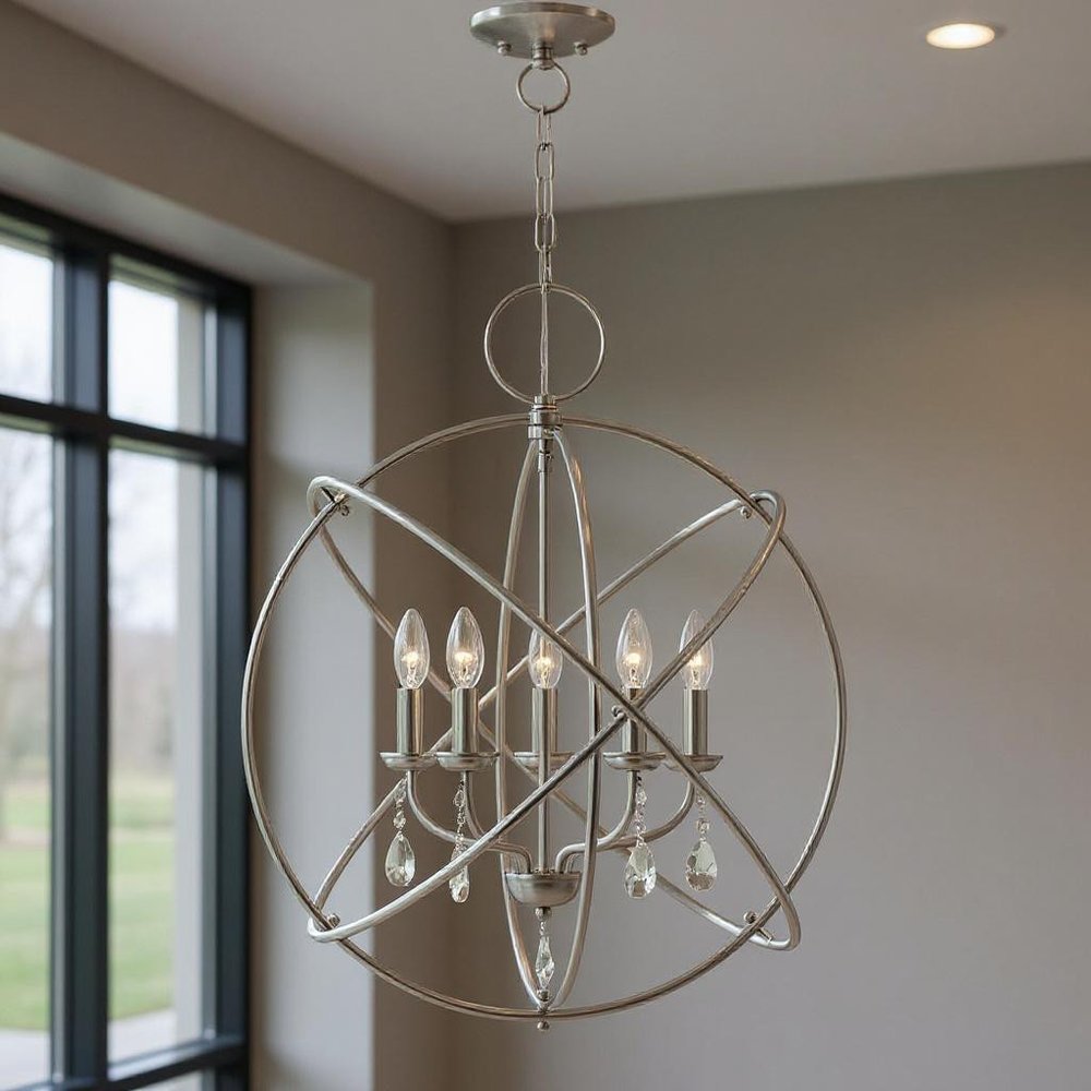 Five Light Dimmable Chandelier With Shades