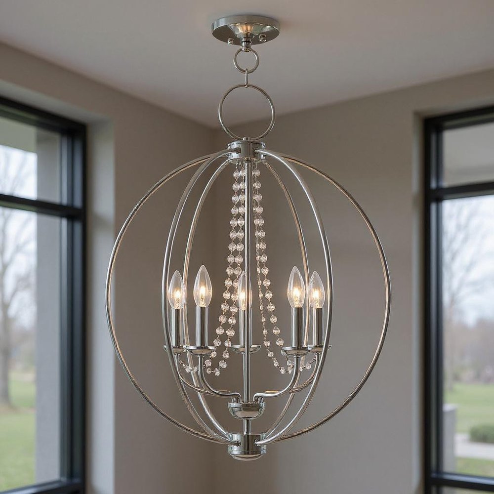 Five Light Dimmable Chandelier With Shades