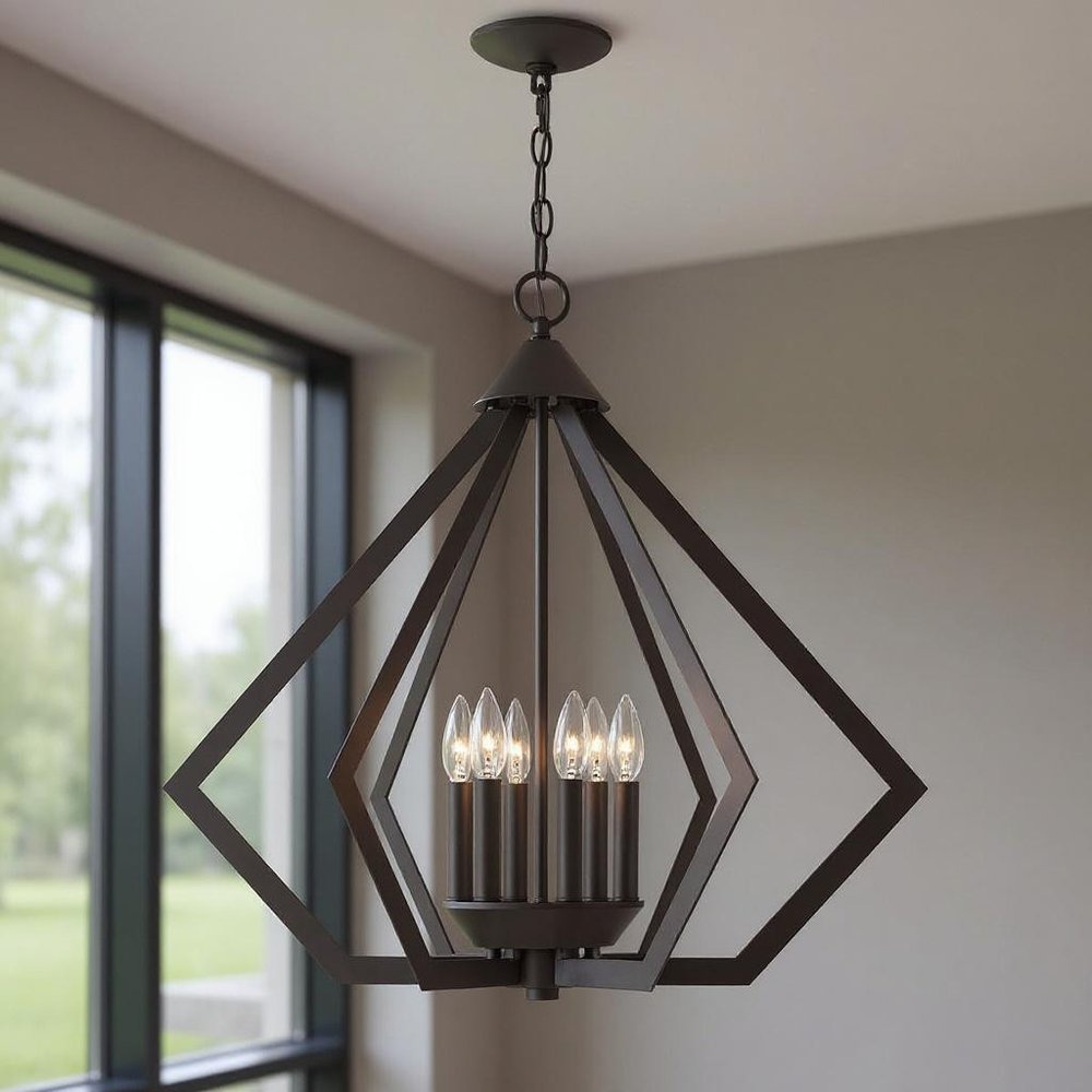 Bronze Six Light Dimmable Chandelier With Shades