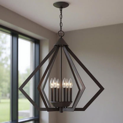 Bronze Six Light Dimmable Chandelier With Shades