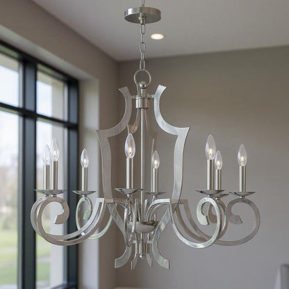 Eight Light Dimmable Chandelier With Shades