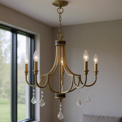 Five Light Dimmable Chandelier With Shades