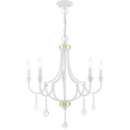 White Five Light Dimmable Chandelier With Shades