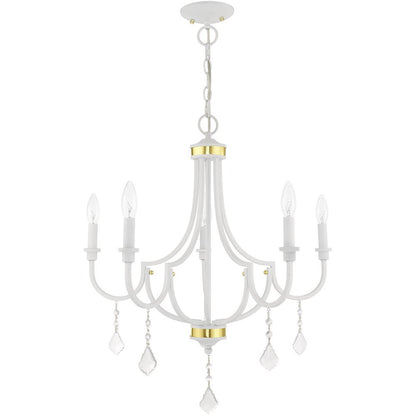 White Five Light Dimmable Chandelier With Shades