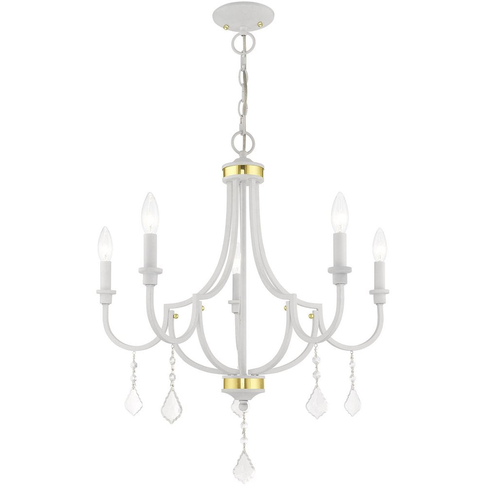White Five Light Dimmable Chandelier With Shades