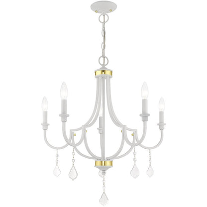 White Five Light Dimmable Chandelier With Shades