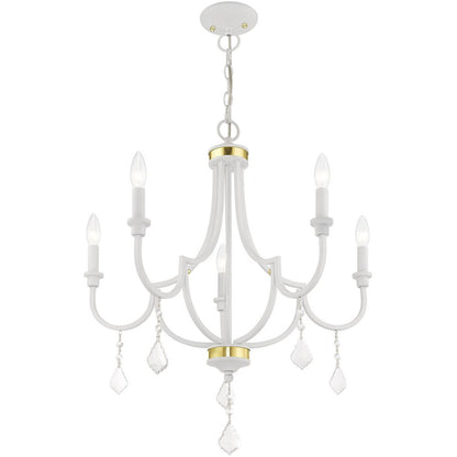 White Five Light Dimmable Chandelier With Shades