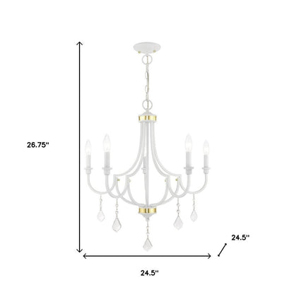 White Five Light Dimmable Chandelier With Shades