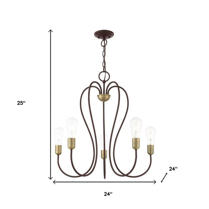 Five Light Dimmable Chandelier With Shades