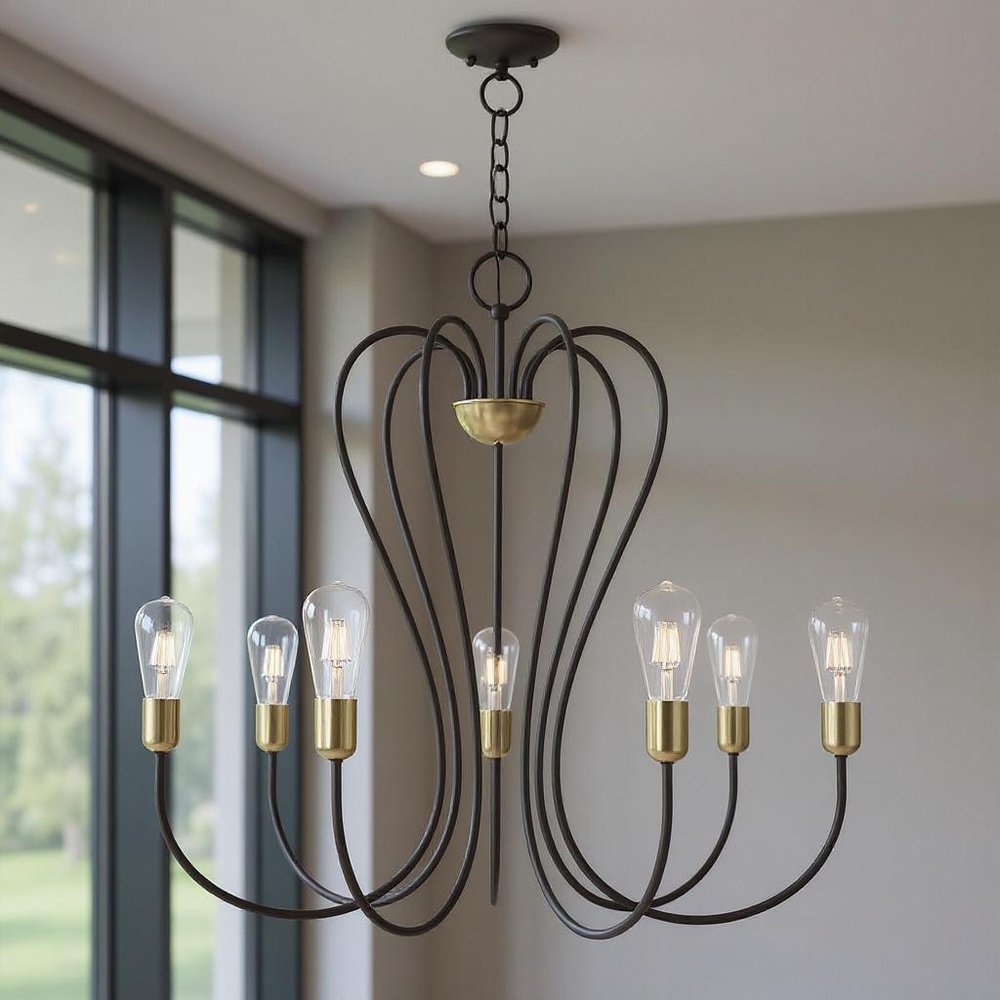 Seven Light Dimmable Chandelier With Shades